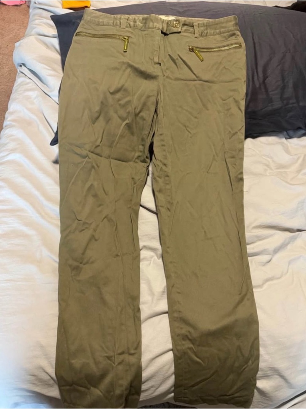 MICHAEL Michael Kors Olive-Tone Chinos with Zip Front Pockets